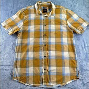 PrAna Shirt Men’s XL Button Down Plaid Short Sleeve Organic‎ Cotton Hiking Slim